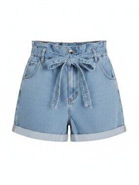 H&M Light Blue Paperbag Waist Denim Shorts with Tie Size 2